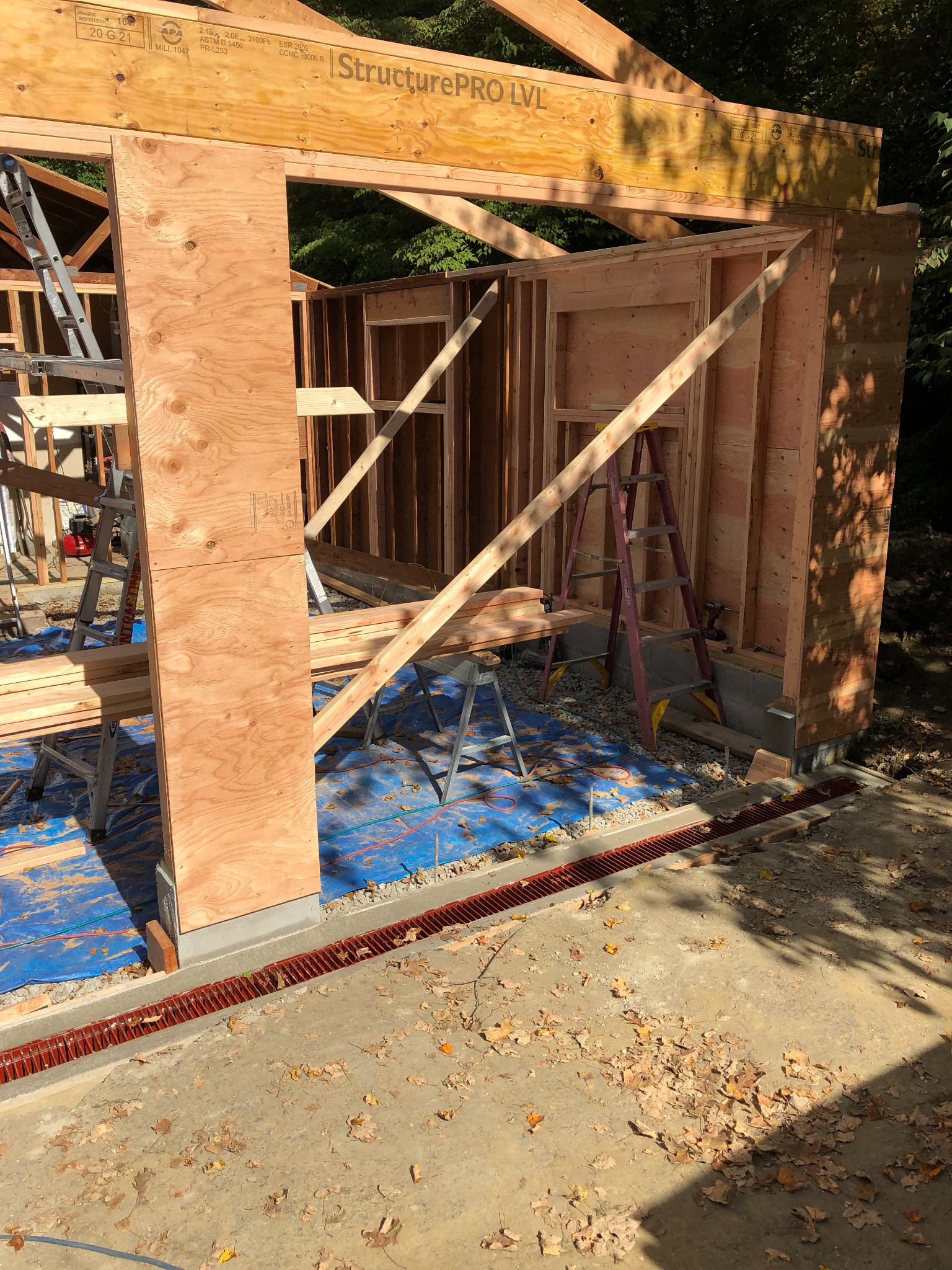 Detailed wall and beam framing during construction